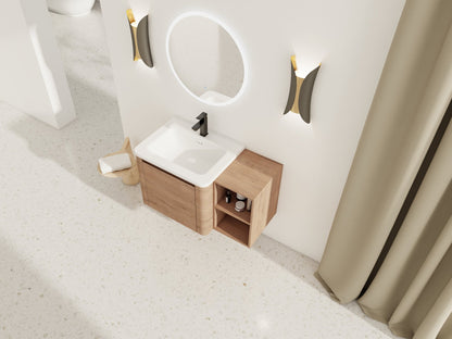 36'' Wall-Mounted Bathroom Vanity with White Ceramic Sink and Storage Shelves & 1-Soft-Close Door, KD-Packing, Plywood - 1st Choice Furniture Direct