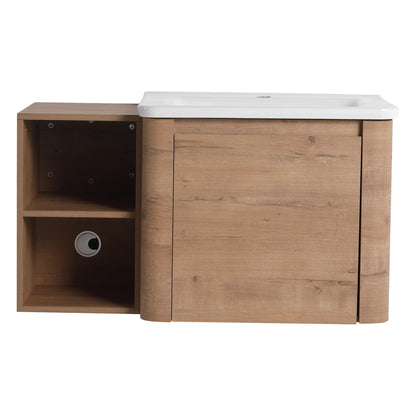 36'' Wall-Mounted Bathroom Vanity with White Ceramic Sink and Storage Shelves & 1-Soft-Close Door, KD-Packing, Plywood - 1st Choice Furniture Direct