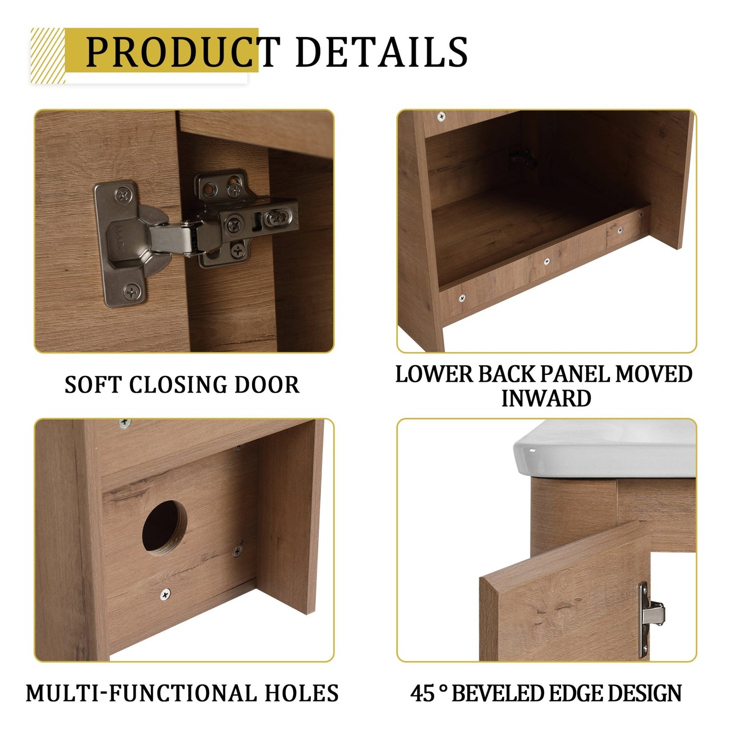 36'' Wall-Mounted Bathroom Vanity with White Ceramic Sink and Storage Shelves & 1-Soft-Close Door, KD-Packing, Plywood - 1st Choice Furniture Direct