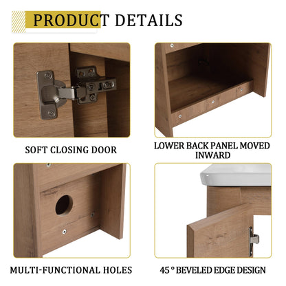 36'' Wall-Mounted Bathroom Vanity with White Ceramic Sink and Storage Shelves & 1-Soft-Close Door, KD-Packing, Plywood - 1st Choice Furniture Direct