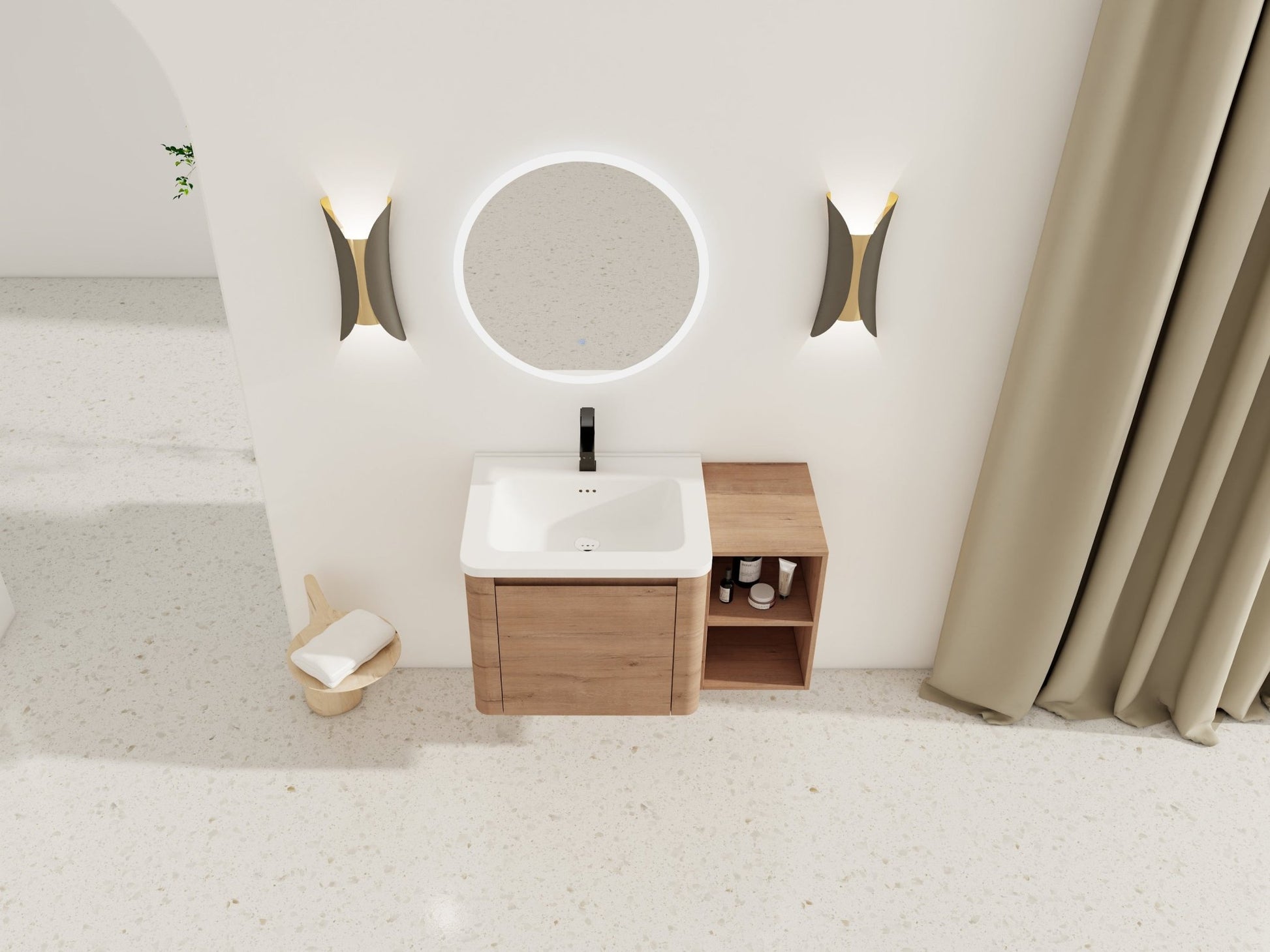 36'' Wall-Mounted Bathroom Vanity with White Ceramic Sink and Storage Shelves & 1-Soft-Close Door, KD-Packing, Plywood - 1st Choice Furniture Direct