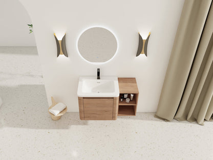 36'' Wall-Mounted Bathroom Vanity with White Ceramic Sink and Storage Shelves & 1-Soft-Close Door, KD-Packing, Plywood - 1st Choice Furniture Direct