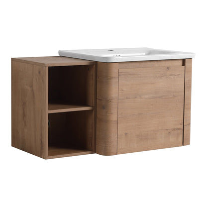 36'' Wall-Mounted Bathroom Vanity with White Ceramic Sink and Storage Shelves & 1-Soft-Close Door, KD-Packing, Plywood - 1st Choice Furniture Direct