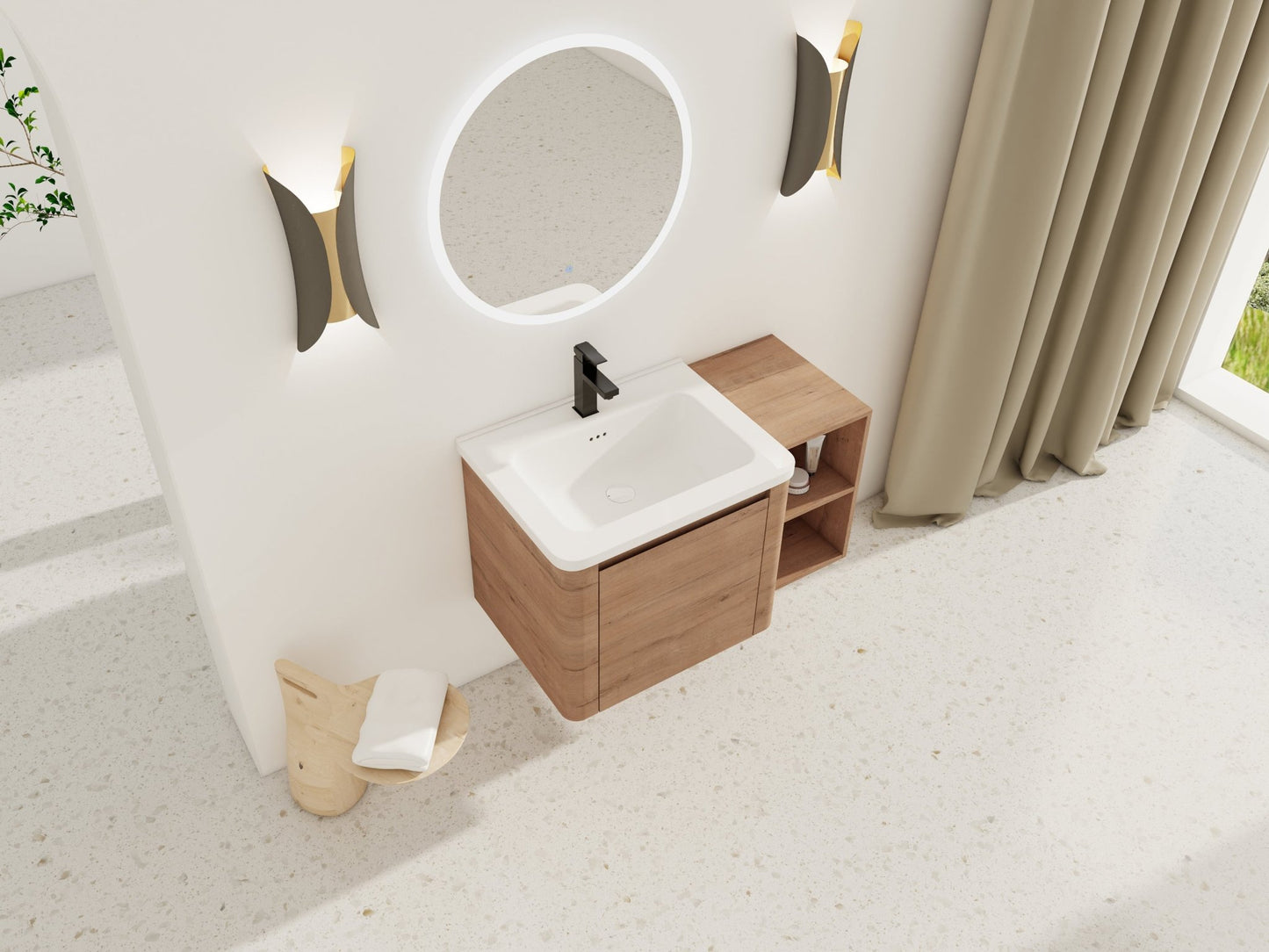 36'' Wall-Mounted Bathroom Vanity with White Ceramic Sink and Storage Shelves & 1-Soft-Close Door, KD-Packing, Plywood - 1st Choice Furniture Direct