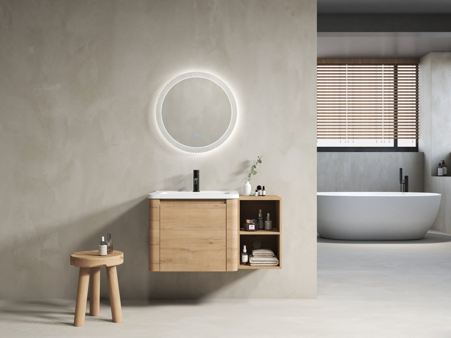 36'' Wall-Mounted Bathroom Vanity with White Ceramic Sink and Storage Shelves & 1-Soft-Close Door, KD-Packing, Plywood - 1st Choice Furniture Direct