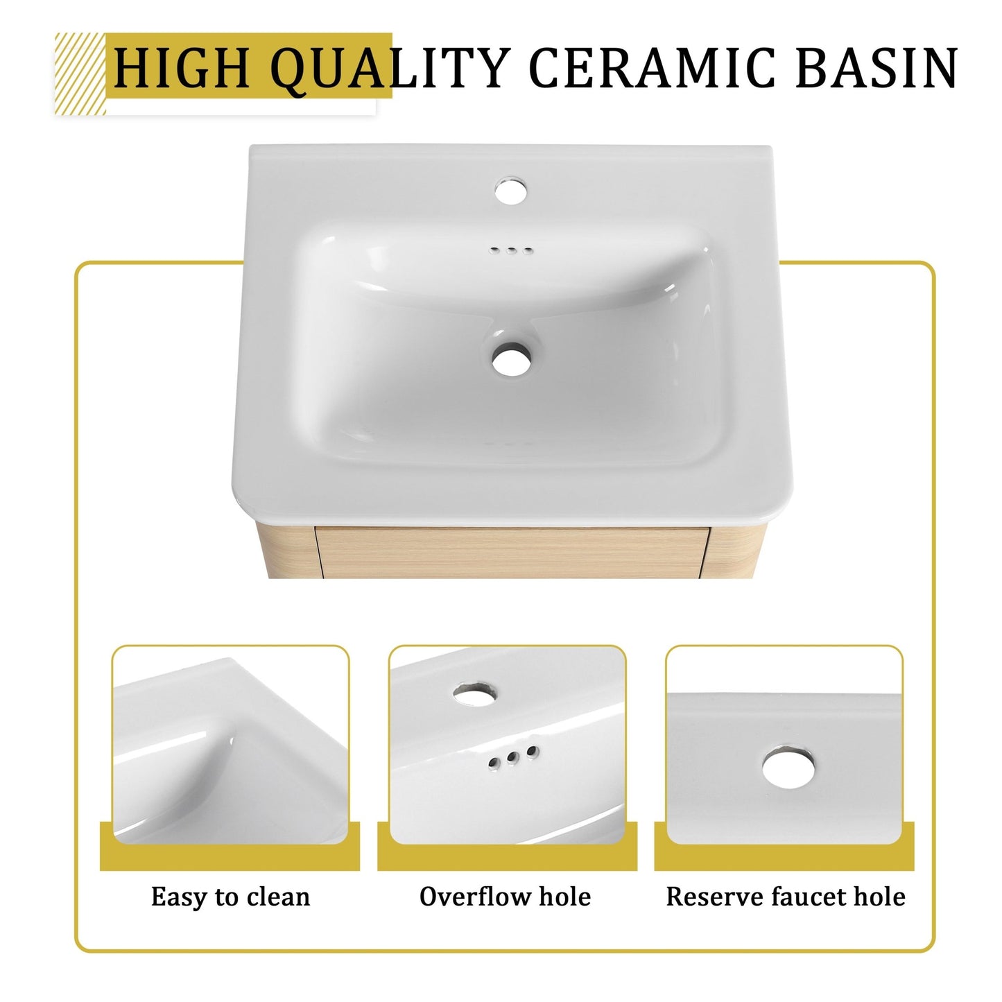 36'' Wall - Mounted Bathroom Vanity with White Ceramic Sink and Storage Shelves & 1 - Soft - Close Door, KD - Packing, Plywood, American White Oak - 1st Choice Furniture Direct