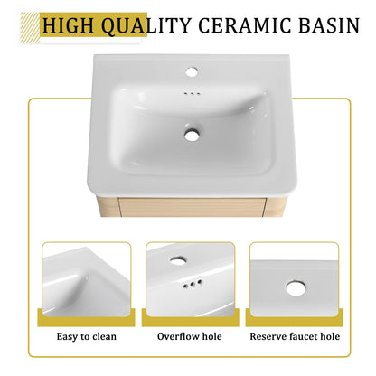 36'' Wall - Mounted Bathroom Vanity with White Ceramic Sink and Storage Shelves & 1 - Soft - Close Door, KD - Packing, Plywood, American White Oak - 1st Choice Furniture Direct