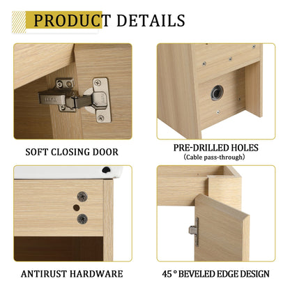 36'' Wall - Mounted Bathroom Vanity with White Ceramic Sink and Storage Shelves & 1 - Soft - Close Door, KD - Packing, Plywood, American White Oak - 1st Choice Furniture Direct