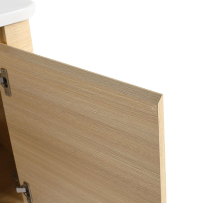 36'' Wall - Mounted Bathroom Vanity with White Ceramic Sink and Storage Shelves & 1 - Soft - Close Door, KD - Packing, Plywood, American White Oak - 1st Choice Furniture Direct