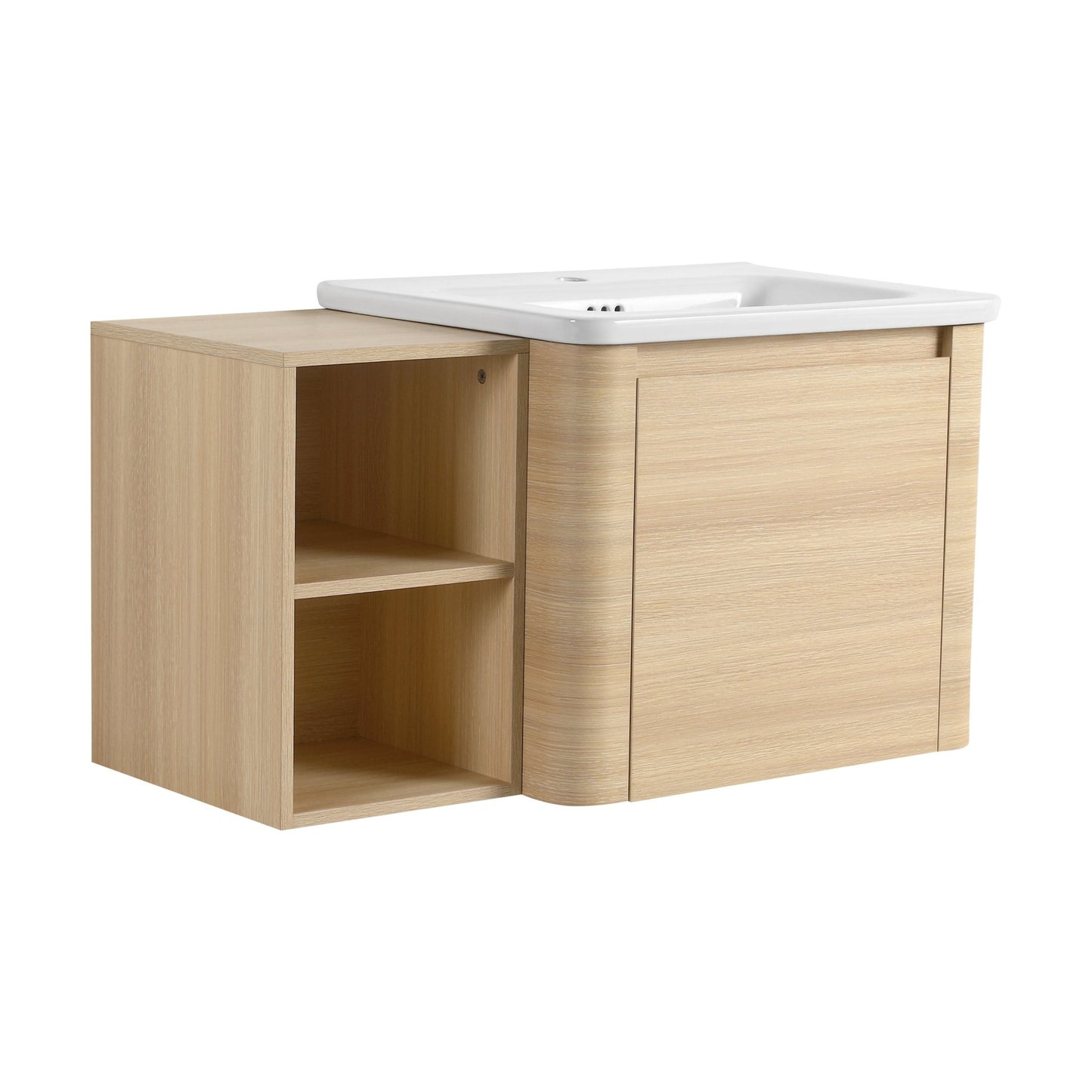 36'' Wall - Mounted Bathroom Vanity with White Ceramic Sink and Storage Shelves & 1 - Soft - Close Door, KD - Packing, Plywood, American White Oak - 1st Choice Furniture Direct