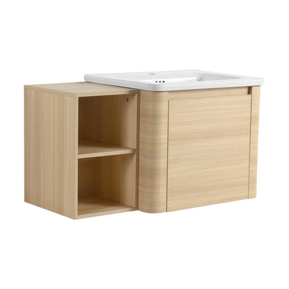 36'' Wall - Mounted Bathroom Vanity with White Ceramic Sink and Storage Shelves & 1 - Soft - Close Door, KD - Packing, Plywood, American White Oak - 1st Choice Furniture Direct
