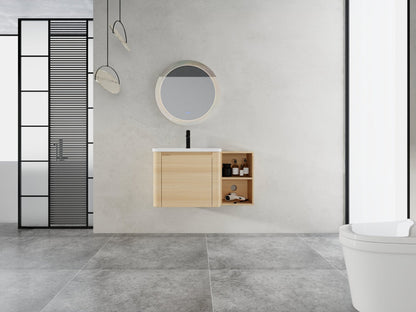 36'' Wall - Mounted Bathroom Vanity with White Ceramic Sink and Storage Shelves & 1 - Soft - Close Door, KD - Packing, Plywood, American White Oak - 1st Choice Furniture Direct