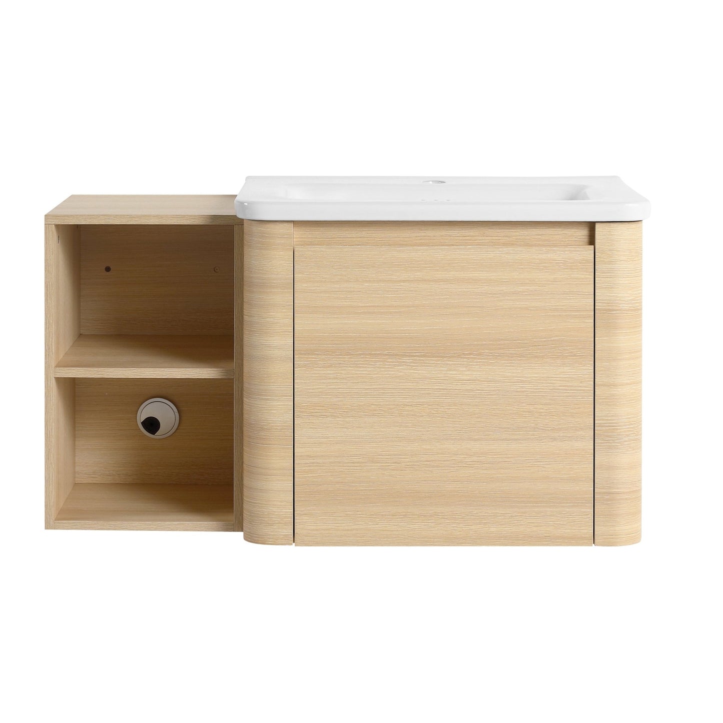 36'' Wall - Mounted Bathroom Vanity with White Ceramic Sink and Storage Shelves & 1 - Soft - Close Door, KD - Packing, Plywood, American White Oak - 1st Choice Furniture Direct
