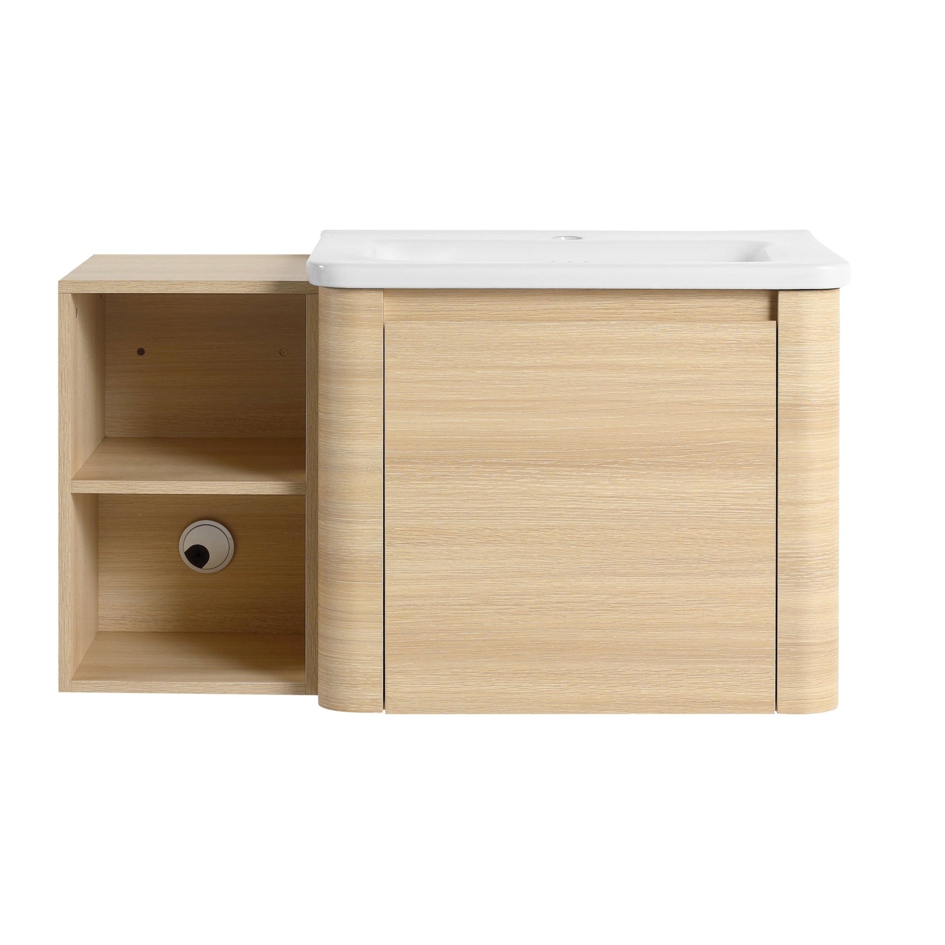 36'' Wall - Mounted Bathroom Vanity with White Ceramic Sink and Storage Shelves & 1 - Soft - Close Door, KD - Packing, Plywood, American White Oak - 1st Choice Furniture Direct