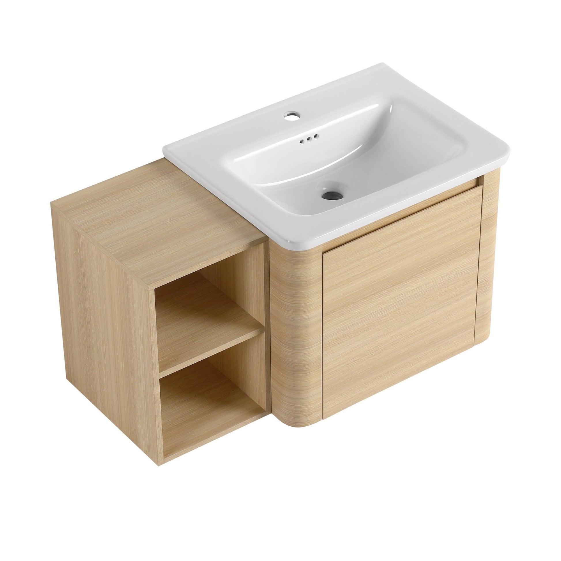 36'' Wall - Mounted Bathroom Vanity with White Ceramic Sink and Storage Shelves & 1 - Soft - Close Door, KD - Packing, Plywood, American White Oak - 1st Choice Furniture Direct