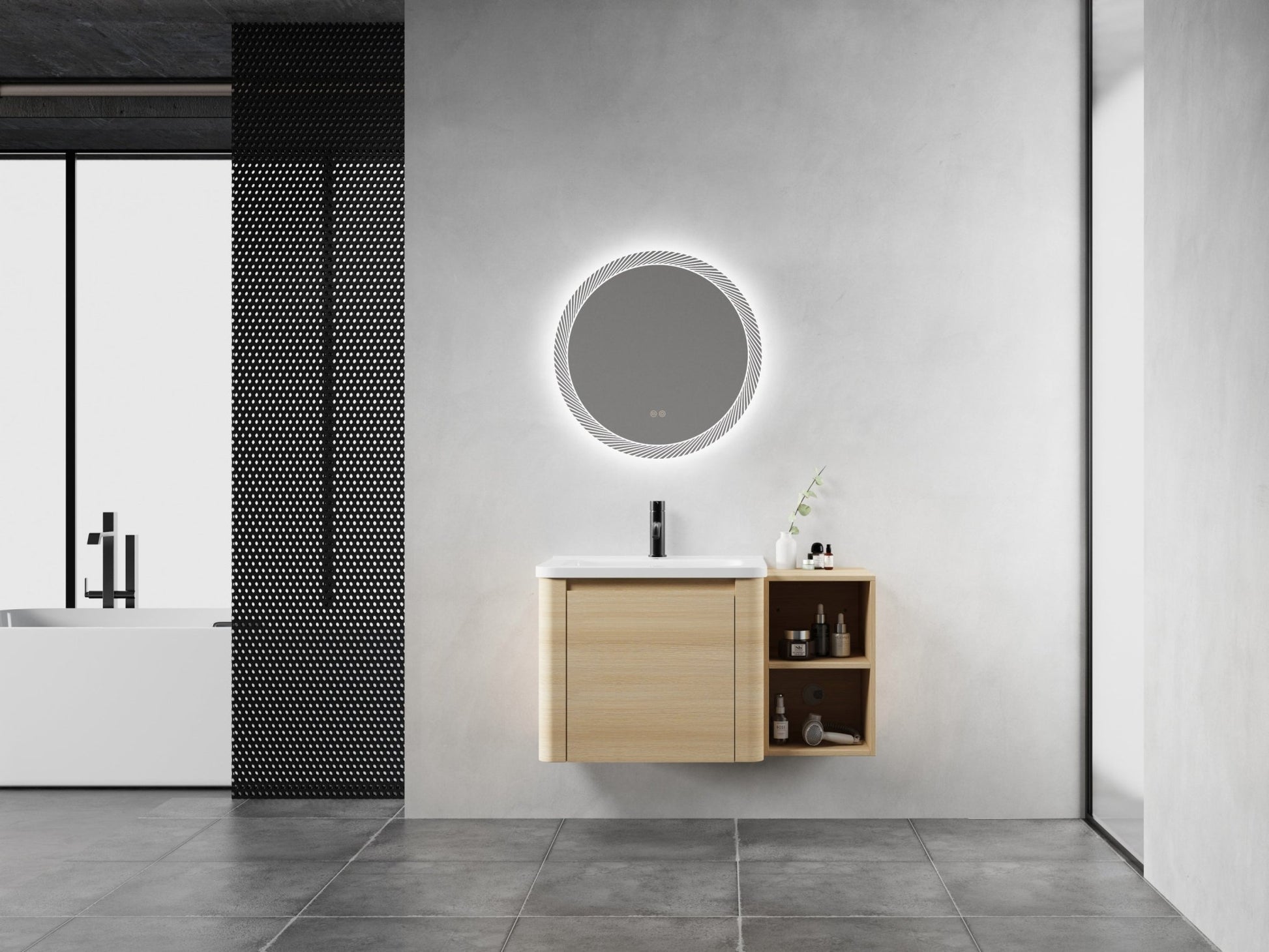 36'' Wall - Mounted Bathroom Vanity with White Ceramic Sink and Storage Shelves & 1 - Soft - Close Door, KD - Packing, Plywood, American White Oak - 1st Choice Furniture Direct