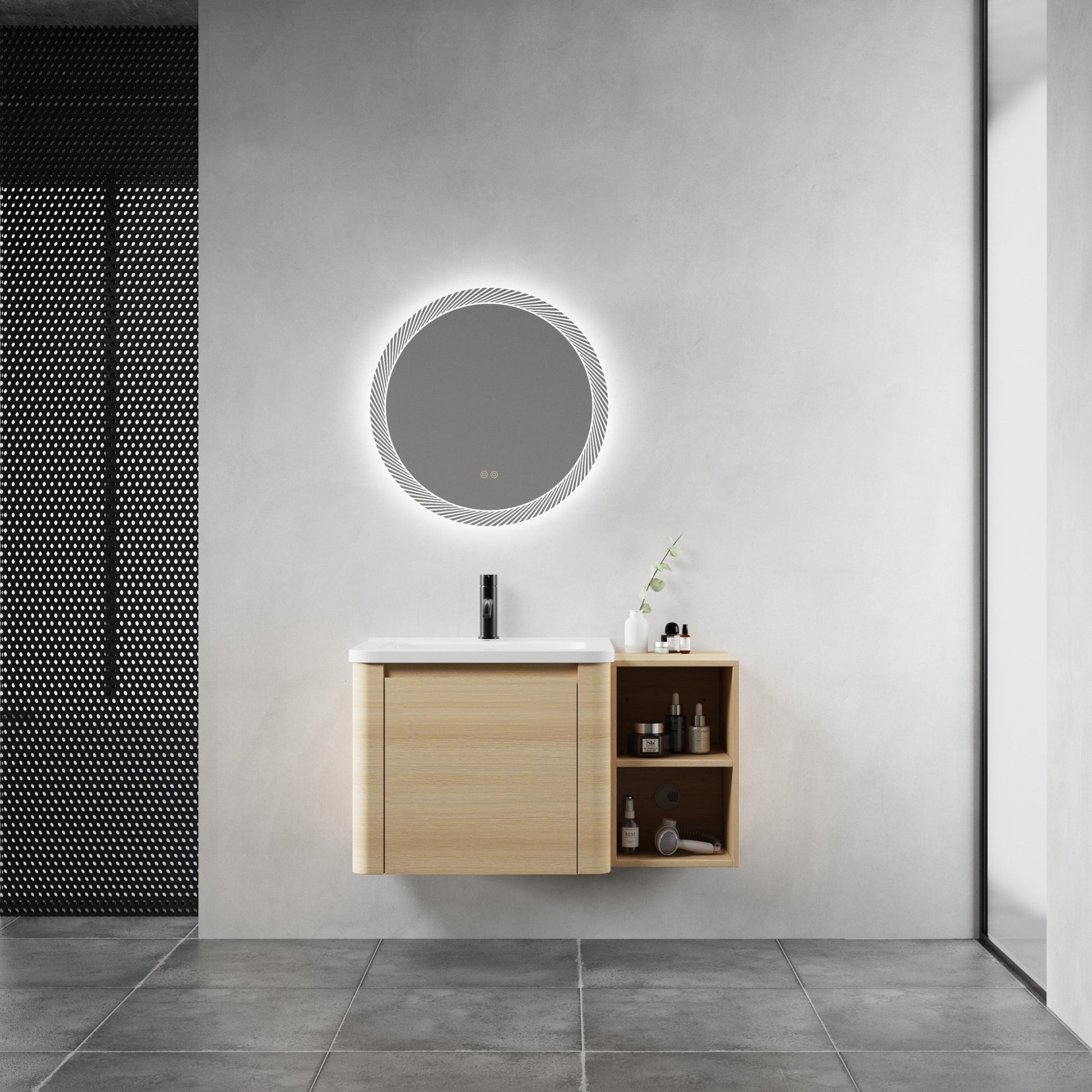 36'' Wall - Mounted Bathroom Vanity with White Ceramic Sink and Storage Shelves & 1 - Soft - Close Door, KD - Packing, Plywood, American White Oak - 1st Choice Furniture Direct
