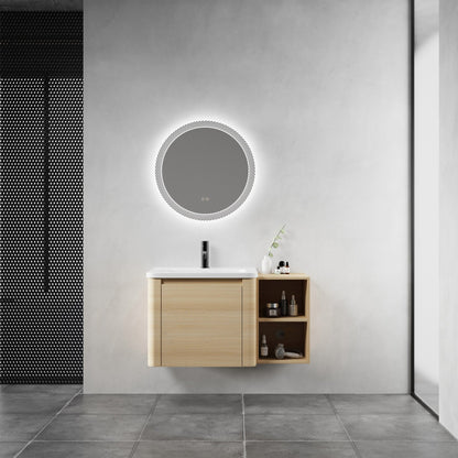 36'' Wall - Mounted Bathroom Vanity with White Ceramic Sink and Storage Shelves & 1 - Soft - Close Door, KD - Packing, Plywood, American White Oak - 1st Choice Furniture Direct