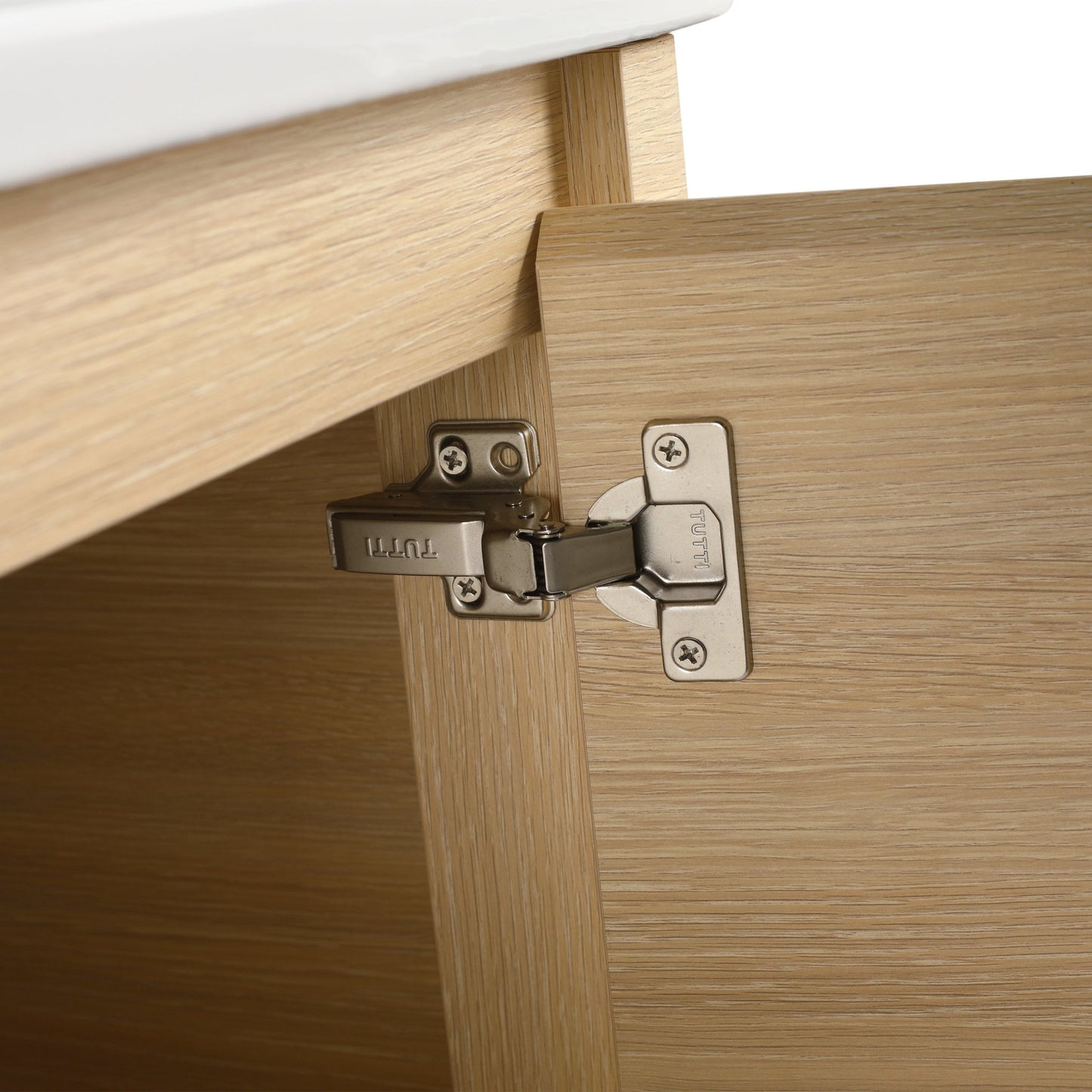 36'' Wall - Mounted Bathroom Vanity with White Ceramic Sink and Storage Shelves & 1 - Soft - Close Door, KD - Packing, Plywood, American White Oak - 1st Choice Furniture Direct