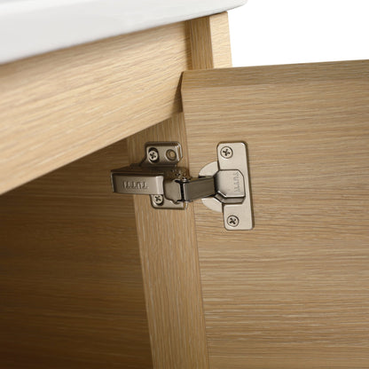 36'' Wall - Mounted Bathroom Vanity with White Ceramic Sink and Storage Shelves & 1 - Soft - Close Door, KD - Packing, Plywood, American White Oak - 1st Choice Furniture Direct