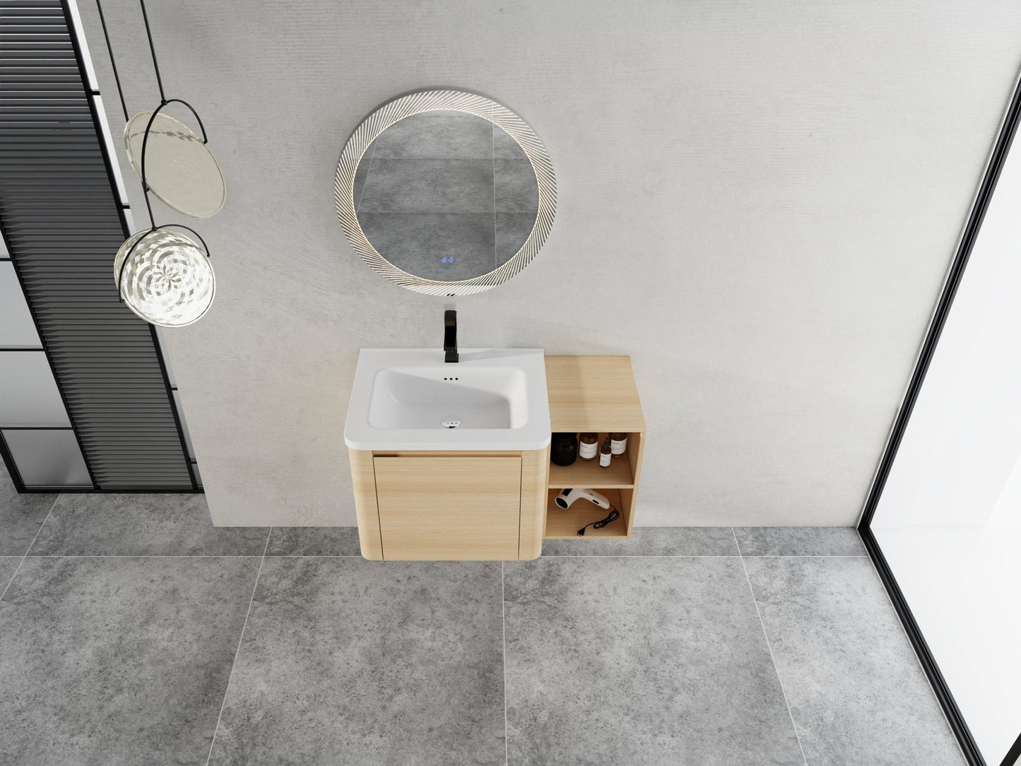 36'' Wall - Mounted Bathroom Vanity with White Ceramic Sink and Storage Shelves & 1 - Soft - Close Door, KD - Packing, Plywood, American White Oak - 1st Choice Furniture Direct