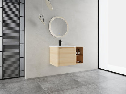 36'' Wall - Mounted Bathroom Vanity with White Ceramic Sink and Storage Shelves & 1 - Soft - Close Door, KD - Packing, Plywood, American White Oak - 1st Choice Furniture Direct