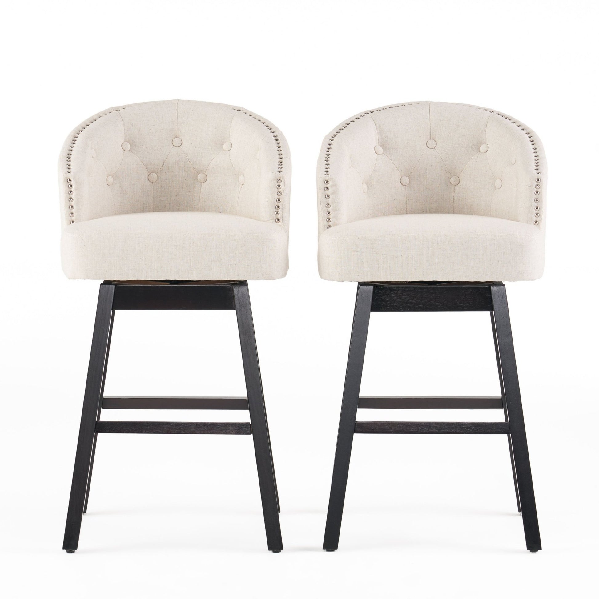 360 Degree Swivel Bar Stool with Stunning Nailhead Trim, Set of 2, Beige - 1st Choice Furniture Direct