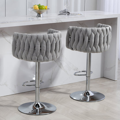 360° Fabric Cover Swivel Bar Stools Set of 2 Adjustable Counter Height with Woven Back & Footrest Silver Chromed for Kitchen Island Gray - 1st Choice Furniture Direct