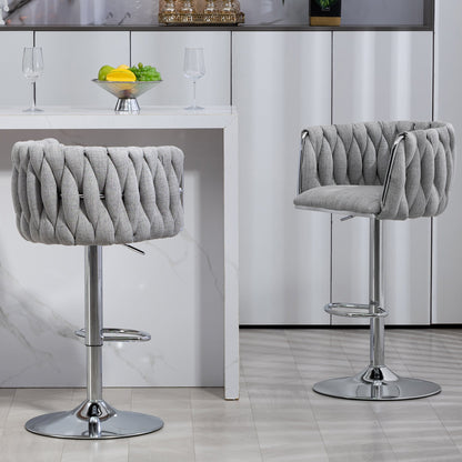 360° Fabric Cover Swivel Bar Stools Set of 2 Adjustable Counter Height with Woven Back & Footrest Silver Chromed for Kitchen Island Gray - 1st Choice Furniture Direct
