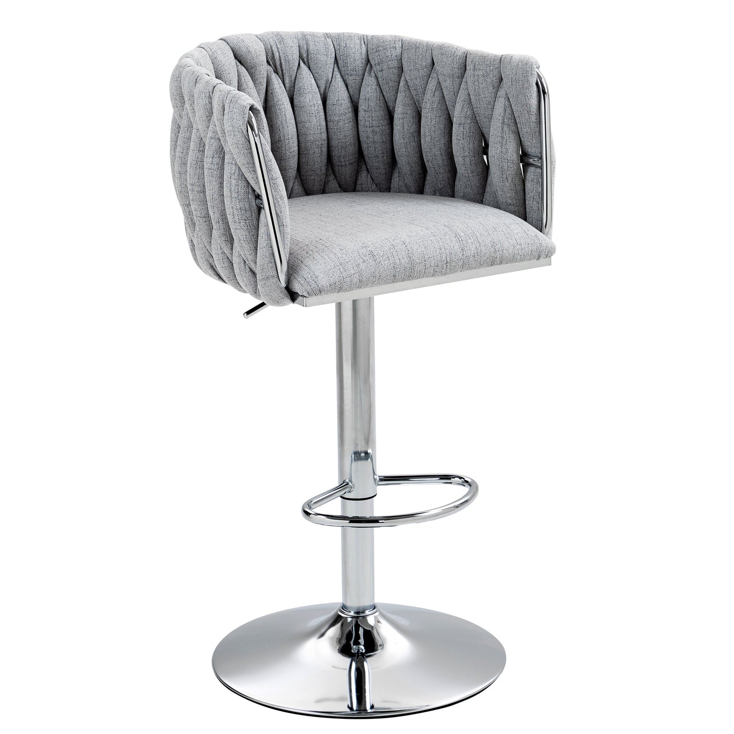 360° Fabric Cover Swivel Bar Stools Set of 2 Adjustable Counter Height with Woven Back & Footrest Silver Chromed for Kitchen Island Gray - 1st Choice Furniture Direct