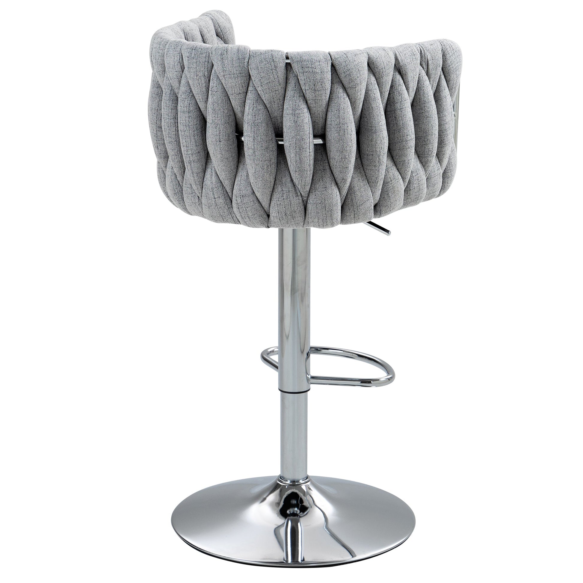 360° Fabric Cover Swivel Bar Stools Set of 2 Adjustable Counter Height with Woven Back & Footrest Silver Chromed for Kitchen Island Gray - 1st Choice Furniture Direct
