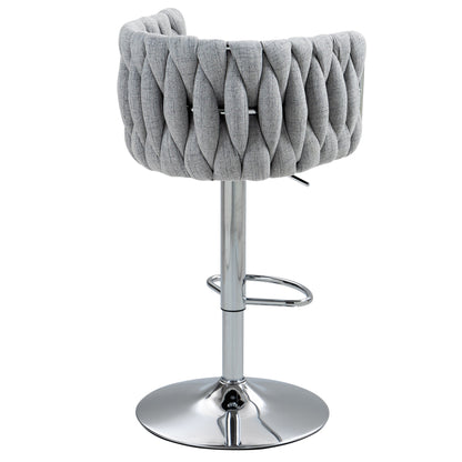 360° Fabric Cover Swivel Bar Stools Set of 2 Adjustable Counter Height with Woven Back & Footrest Silver Chromed for Kitchen Island Gray - 1st Choice Furniture Direct