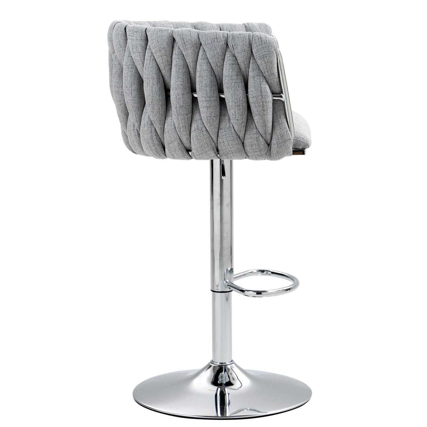 360° Fabric Cover Swivel Bar Stools Set of 2 Adjustable Counter Height with Woven Back & Footrest Silver Chromed for Kitchen Island Gray - 1st Choice Furniture Direct