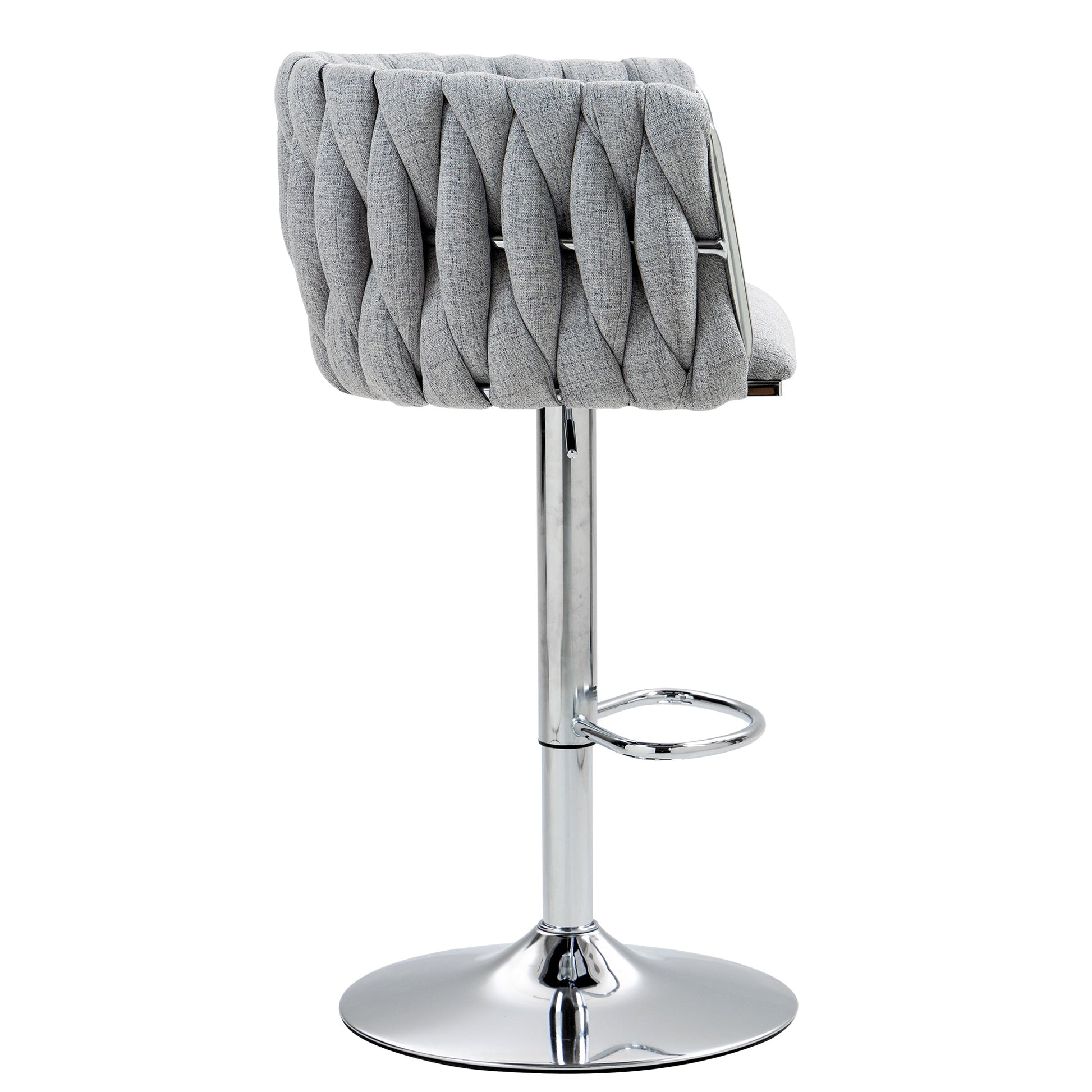 360° Fabric Cover Swivel Bar Stools Set of 2 Adjustable Counter Height with Woven Back & Footrest Silver Chromed for Kitchen Island Gray - 1st Choice Furniture Direct