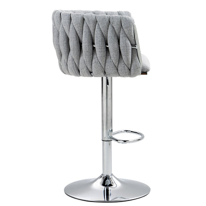 360° Fabric Cover Swivel Bar Stools Set of 2 Adjustable Counter Height with Woven Back & Footrest Silver Chromed for Kitchen Island Gray - 1st Choice Furniture Direct