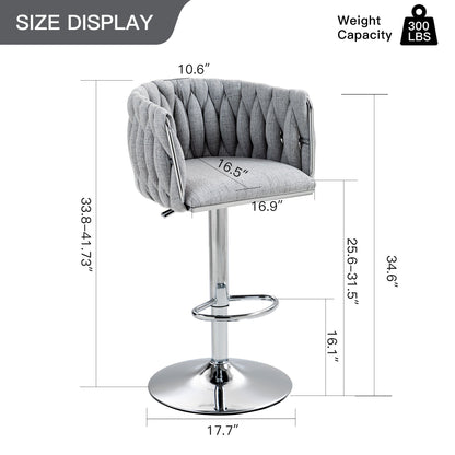 360° Fabric Cover Swivel Bar Stools Set of 2 Adjustable Counter Height with Woven Back & Footrest Silver Chromed for Kitchen Island Gray - 1st Choice Furniture Direct