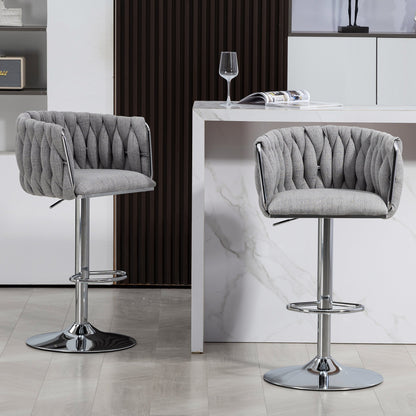 360° Fabric Cover Swivel Bar Stools Set of 2 Adjustable Counter Height with Woven Back & Footrest Silver Chromed for Kitchen Island Gray - 1st Choice Furniture Direct