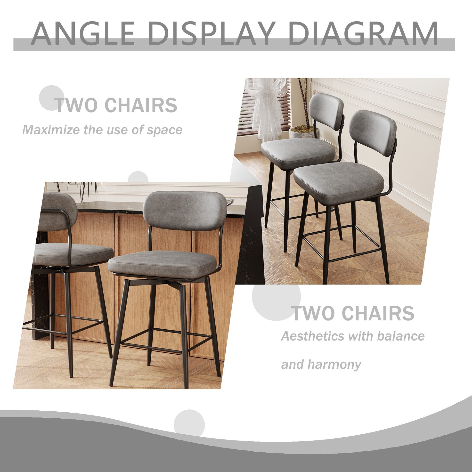 360 ° Rotating Bar Chair Bar Stool bar stools set of 2 piece set with leather cushions and iron brackets, suitable for various places such as home kitchens, restaurants, offices, etc. - 1st Choice Furniture Direct