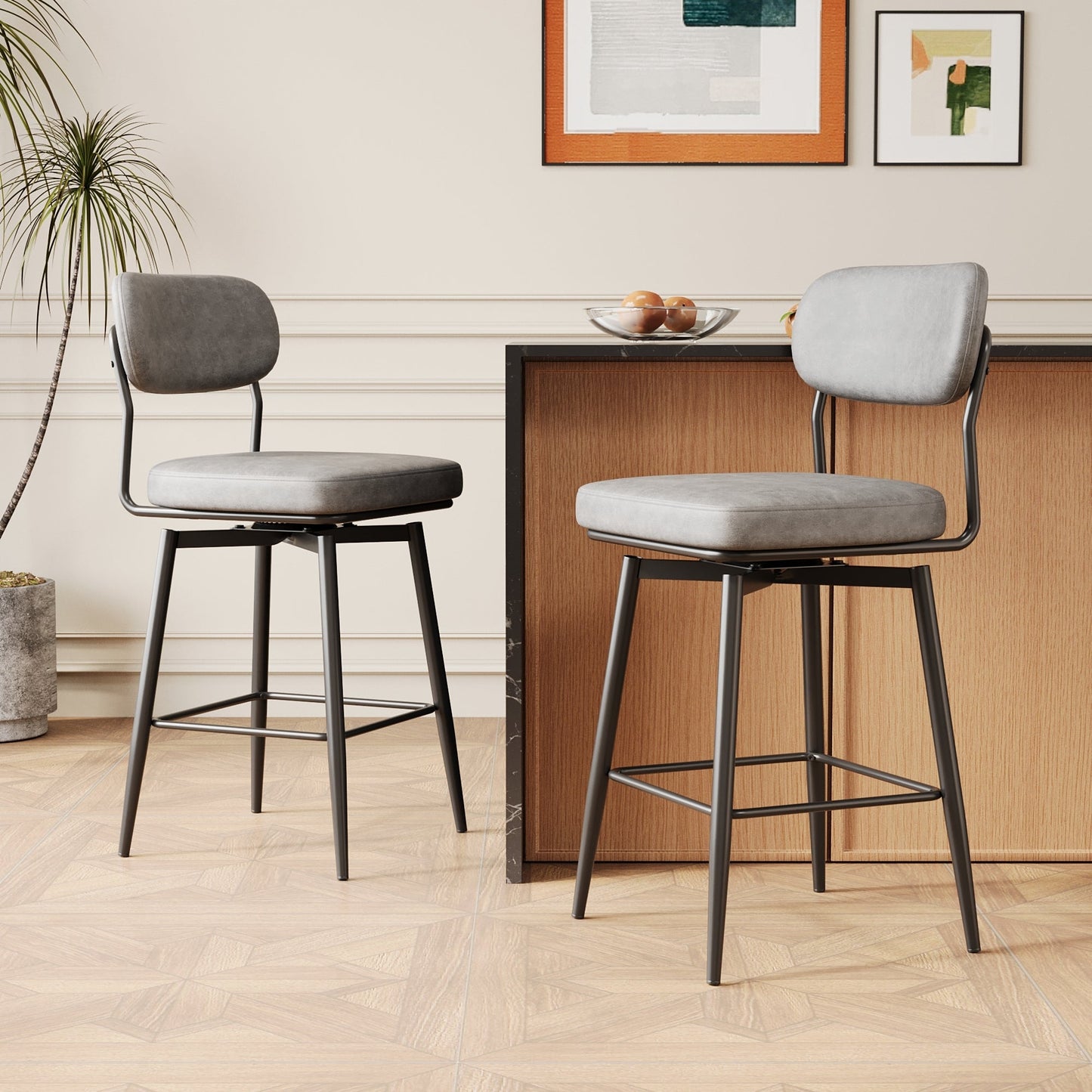 360 ° Rotating Bar Chair Bar Stool bar stools set of 2 piece set with leather cushions and iron brackets, suitable for various places such as home kitchens, restaurants, offices, etc. - 1st Choice Furniture Direct
