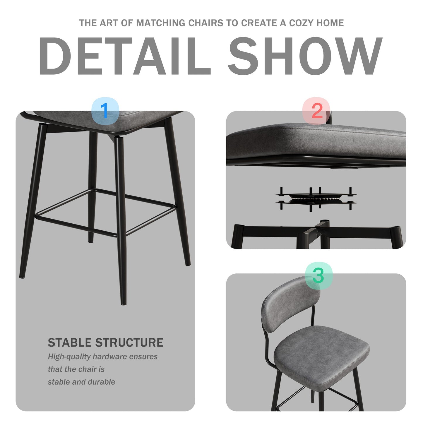 360 ° Rotating Bar Chair Bar Stool bar stools set of 2 piece set with leather cushions and iron brackets, suitable for various places such as home kitchens, restaurants, offices, etc. - 1st Choice Furniture Direct