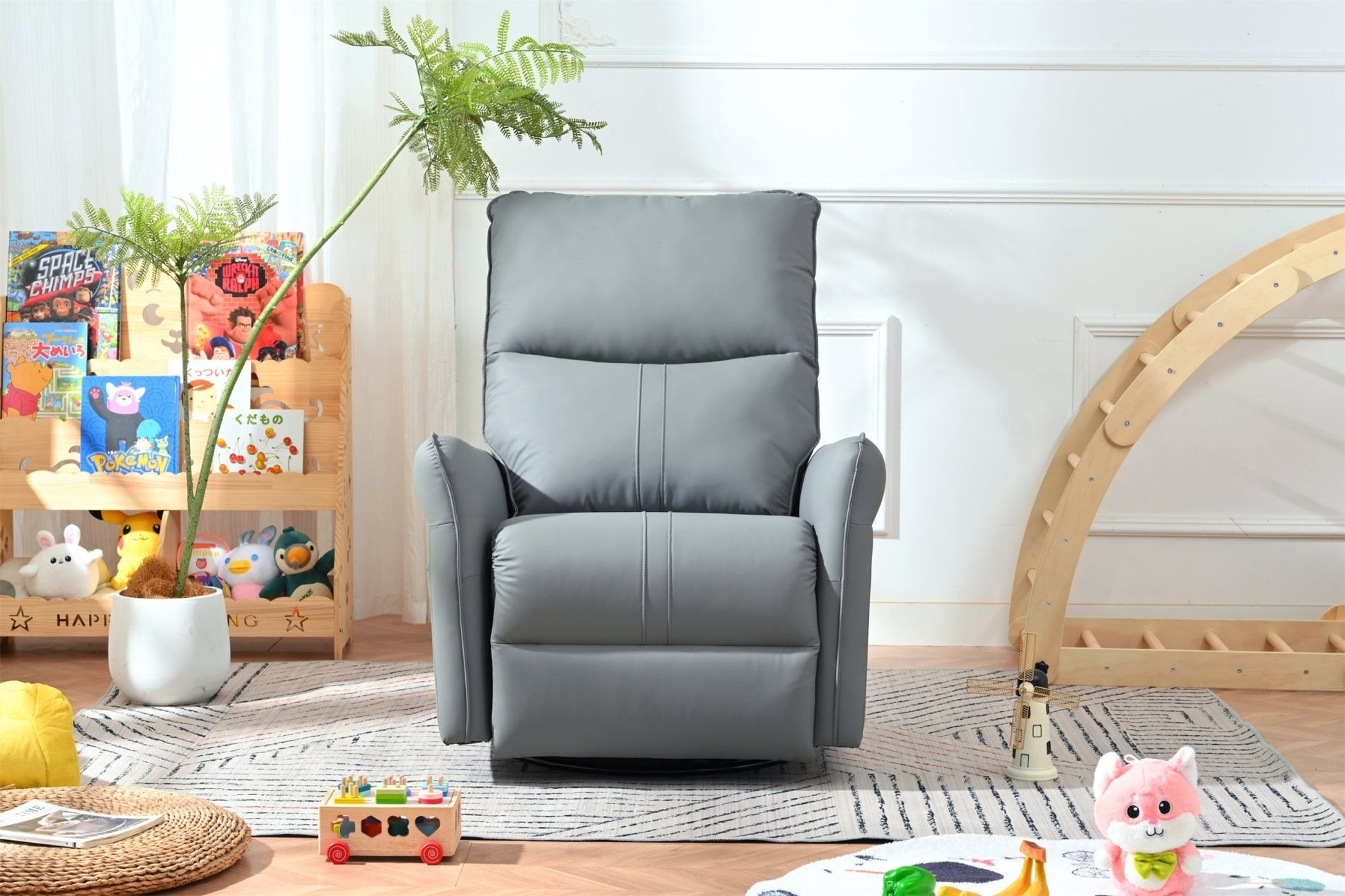 360° Swivel Rocker Recliner Chair,Swivel Nursery Rocking Chair w/Pull Ring,Glider Chair,Modern Rocking Swivel Recliner Chair for Bedroom,Living Room Chair Home Theater Seating(Blue - Gray+360°Swivel ) - 1st Choice Furniture Direct