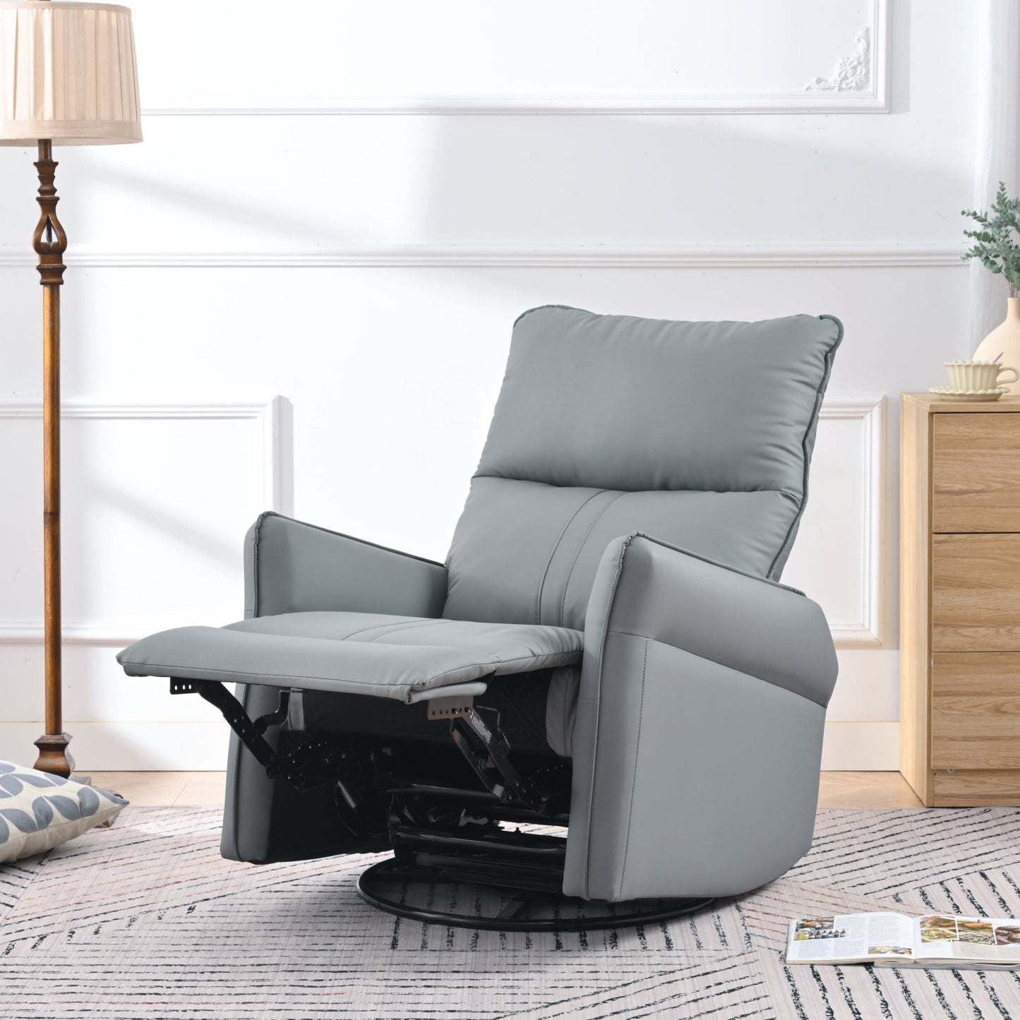 360° Swivel Rocker Recliner Chair,Swivel Nursery Rocking Chair w/Pull Ring,Glider Chair,Modern Rocking Swivel Recliner Chair for Bedroom,Living Room Chair Home Theater Seating(Blue - Gray+360°Swivel ) - 1st Choice Furniture Direct