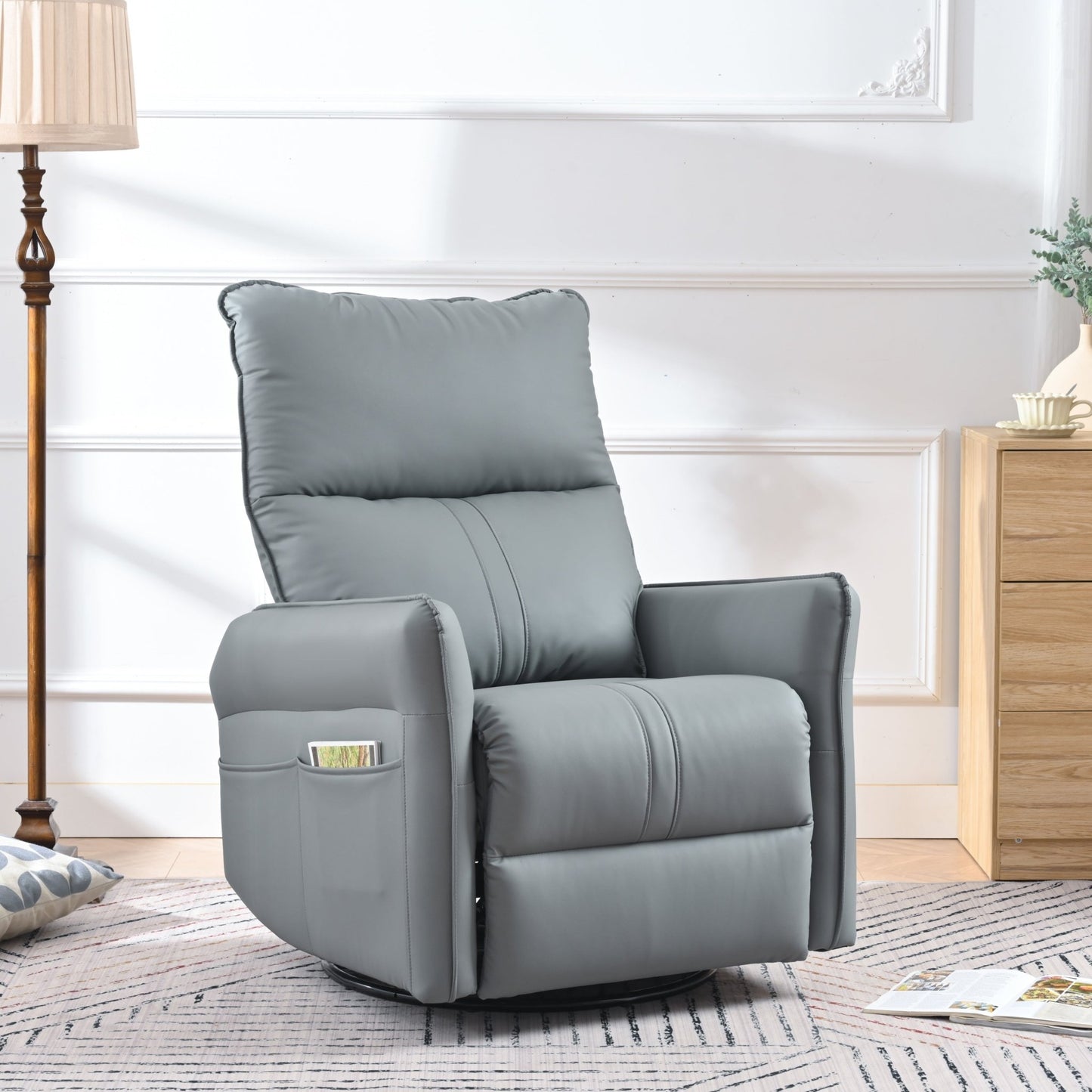 360° Swivel Rocker Recliner Chair,Swivel Nursery Rocking Chair w/Pull Ring,Glider Chair,Modern Rocking Swivel Recliner Chair for Bedroom,Living Room Chair Home Theater Seating(Blue - Gray+360°Swivel ) - 1st Choice Furniture Direct