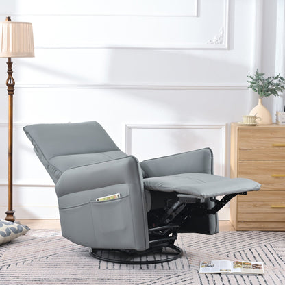 360° Swivel Rocker Recliner Chair,Swivel Nursery Rocking Chair w/Pull Ring,Glider Chair,Modern Rocking Swivel Recliner Chair for Bedroom,Living Room Chair Home Theater Seating(Blue - Gray+360°Swivel ) - 1st Choice Furniture Direct