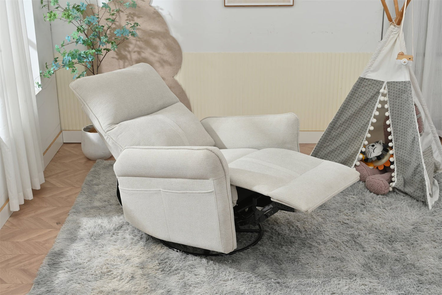 360° Swivel Rocker Recliner Chair,Swivel Nursery Rocking Chair w/Pull Ring,Glider Chair,Modern Rocking Swivel Recliner Chair for Bedroom,Living Room Chair Home Theater Seating(Fabric Gray+360°Swivel ) - 1st Choice Furniture Direct