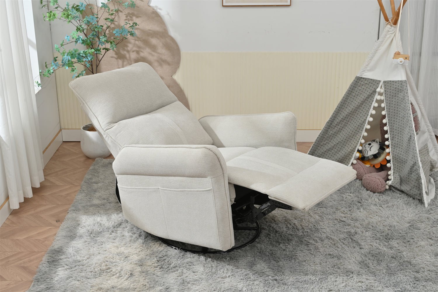 360° Swivel Rocker Recliner Chair,Swivel Nursery Rocking Chair w/Pull Ring,Glider Chair,Modern Rocking Swivel Recliner Chair for Bedroom,Living Room Chair Home Theater Seating(Fabric Gray+360°Swivel ) - 1st Choice Furniture Direct