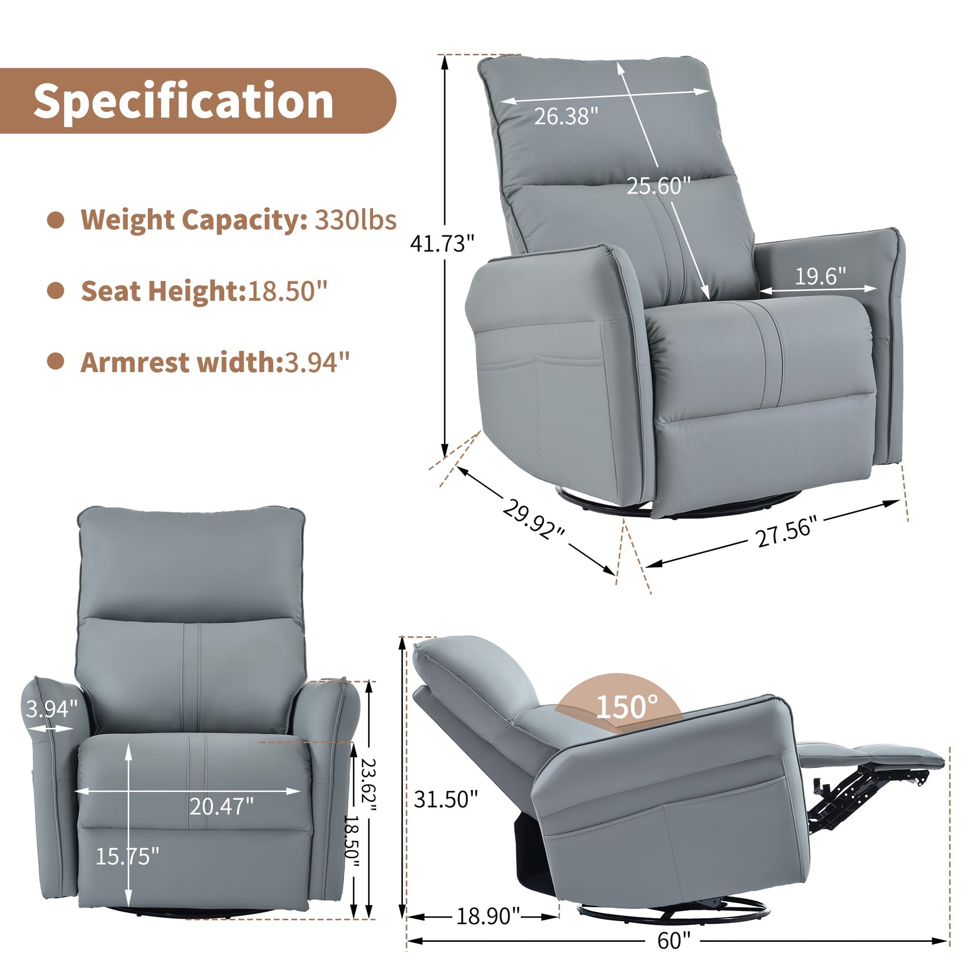 360° Swivel Rocker Recliner Chair,Swivel Nursery Rocking Chair w/Pull Ring,Glider Chair,Modern Rocking Swivel Recliner Chair for Bedroom,Living Room Chair Home Theater Seating(Blue - Gray+360°Swivel ) - 1st Choice Furniture Direct