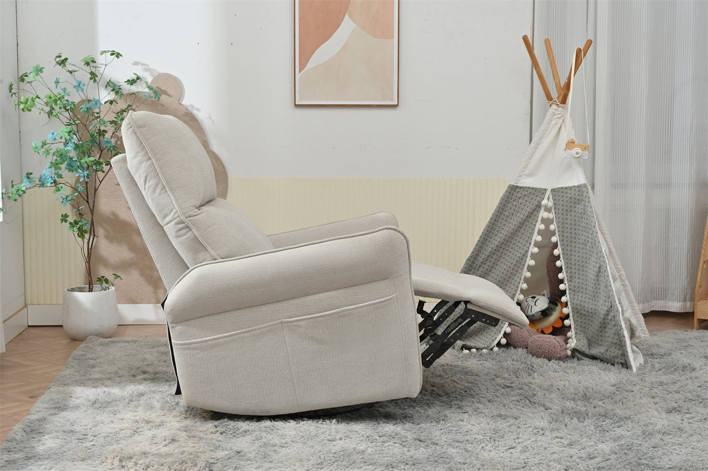 360° Swivel Rocker Recliner Chair,Swivel Nursery Rocking Chair w/Pull Ring,Glider Chair,Modern Rocking Swivel Recliner Chair for Bedroom,Living Room Chair Home Theater Seating(Fabric Gray+360°Swivel ) - 1st Choice Furniture Direct