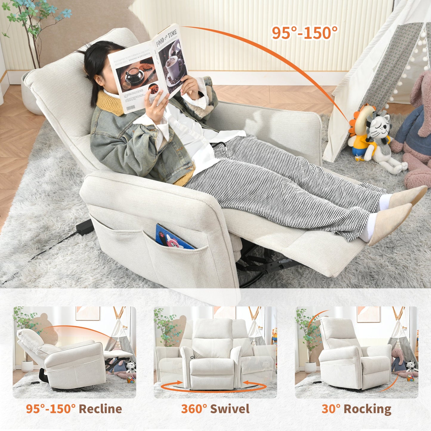 360° Swivel Rocker Recliner Chair,Swivel Nursery Rocking Chair w/Pull Ring,Glider Chair,Modern Rocking Swivel Recliner Chair for Bedroom,Living Room Chair Home Theater Seating(Fabric Gray+360°Swivel ) - 1st Choice Furniture Direct