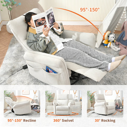 360° Swivel Rocker Recliner Chair,Swivel Nursery Rocking Chair w/Pull Ring,Glider Chair,Modern Rocking Swivel Recliner Chair for Bedroom,Living Room Chair Home Theater Seating(Fabric Gray+360°Swivel ) - 1st Choice Furniture Direct